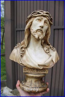 Antique Rare Ceramic Large Ecce Homo Bust Jesus Statue Sculpture