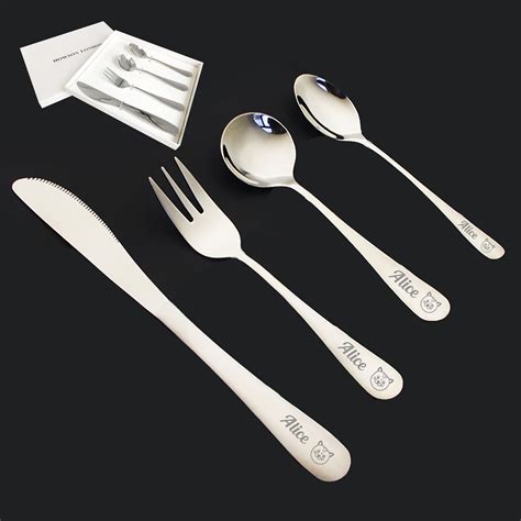 Personalised Kids Cutlery Set Stainless Flatware Baby Christening