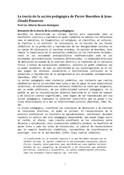 Pdf La Teoría De La Acción Pedagógica De Pierre Bourdieu And Jean