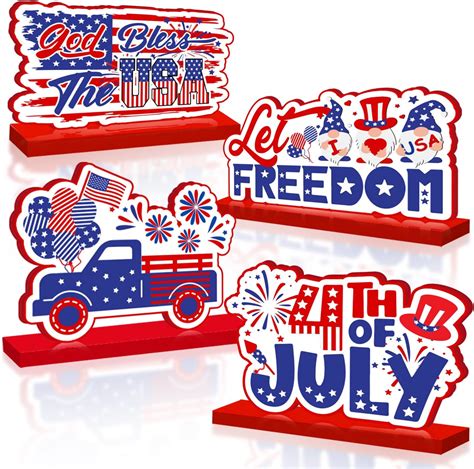 4pcs 4th Of July Table Decorations Independence Day Wooden