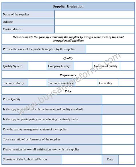 Supplier Evaluation Form Form Example Evaluation Form Word Doc Meet