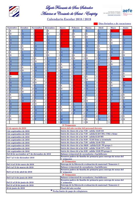 Calendario Escolar 2018 2019 Page 001 Liceo Frances De San Salvador