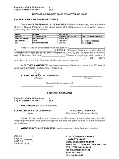 deed  sale  motor vehicle  property law vehicles