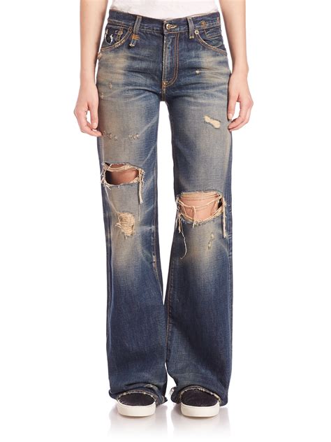 R13 The Jane Distressed Wide Leg Jeans In Blue Lyst