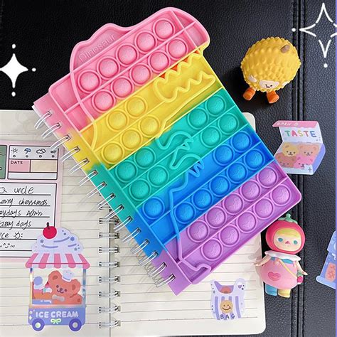 Popit Notebooks Dinosaur Fidget Spiral Notebook Push Pop Bubble Anxiety