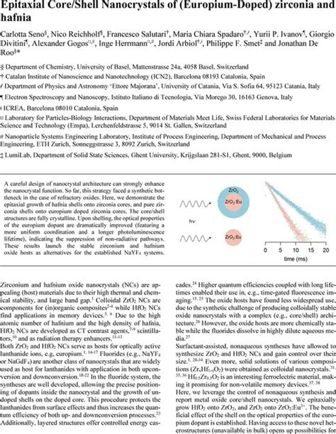 Epitaxial Core Shell Nanocrystals Of Europium Doped Zirconia And