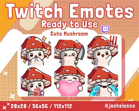 Cute Mushroom Twitch Emote Pack Twitch Emotes Twitch Etsy