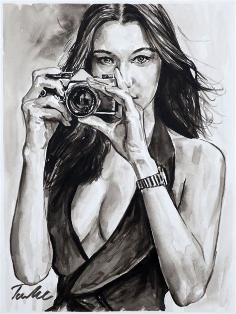 Amateur Photographer 30x40 Cm By Tashe Female Art Painting Ink