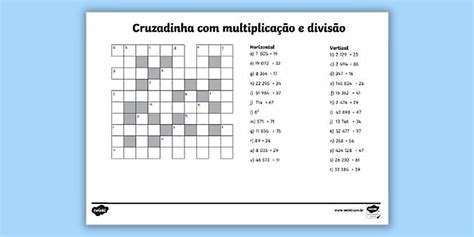 Cruzadinha De Matemática Com Resposta - Cruzadinha de Matemática com Multiplicação e Divisão