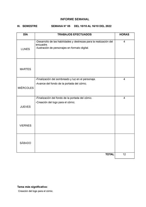 Semana 5 Cuaderno De Informes INFORME SEMANAL III SEMESTRE SEMANA N