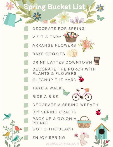 Spring Bucket List Printable Dear Creatives