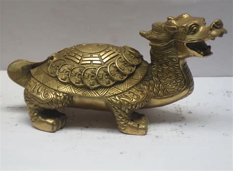 Chinese Brass Carved Coin Bagua Dragon Turtle Statue Home Decoration