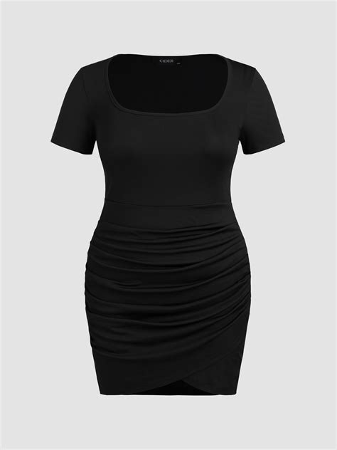 Rib Rib Square Neck Ruched Mini Dress Curve And Plus For Daily Casual Date