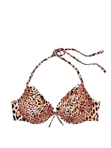 Victoria Secret Swim Push Up Bikini Top B C Ruffle Neckline Leopard