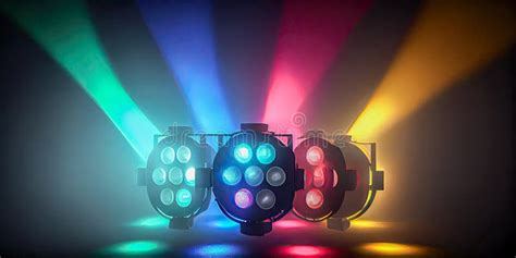 Stage Lights Colors Spotlight Beams with Smoke Stock Illustration - Illustration of beams ...