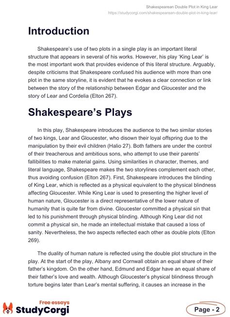 Shakespearean Double Plot In King Lear Free Essay Example