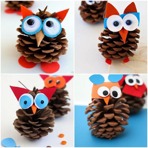 creative ideas  crafting pine cone owls