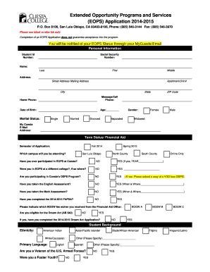 Fillable Online Eops Application Cuesta College Fax Email