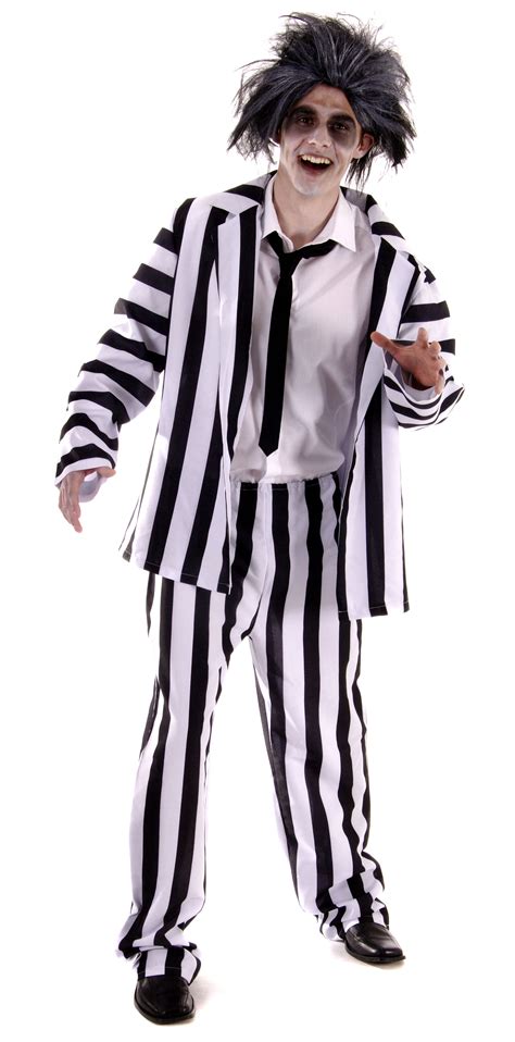 Crazy Ghost Mens Fancy Dress Halloween Costume Beetlejuice Beetle