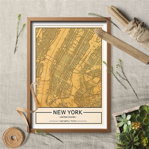 Carving art Style Custom Print City Art MAP Canvas Painting Wall Art ...