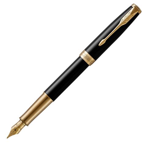 Parker Sonnet Fountain Pen - Black Lacquer Gold Trim with Solid 18K ...