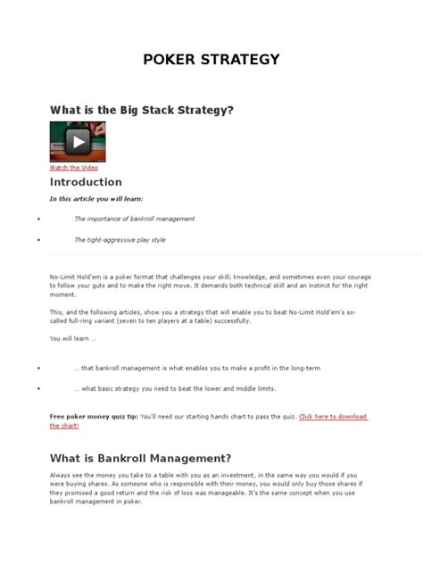 Poker Strategy | PDF | Betting In Poker | Texas Hold 'Em