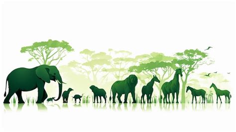 Premium Photo | Animals silhouette in green color