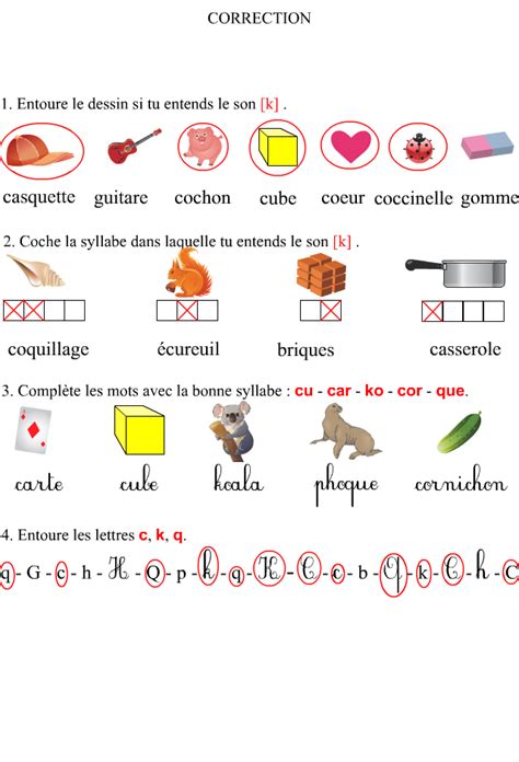 Fiche d exercices à imprimer le son k Apprendre à lire