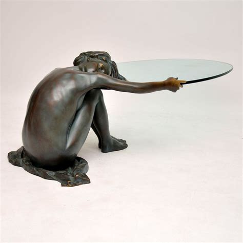 Solid Bronze Sculptural Vintage Coffee Table Of Nude Woman Retrospective Interiors Retro