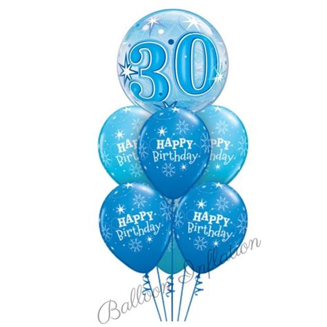 30th Birthday Blue Starburst Bubble Balloon Bouquet