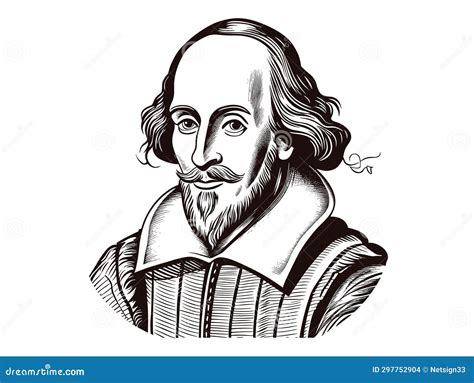 A Drawing Of A Man Stylized Illustration Of William Shakespeare Stock