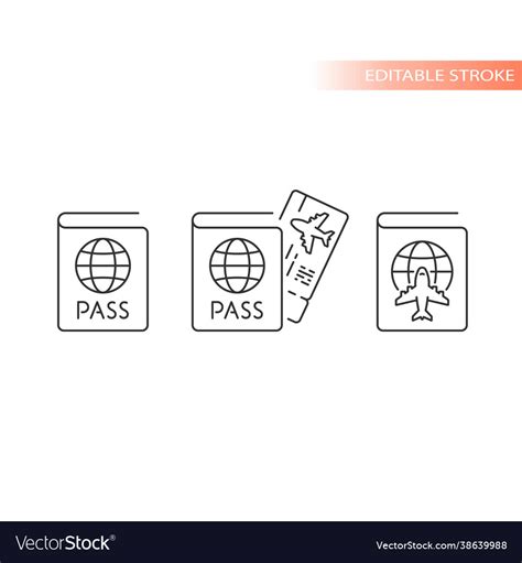 Passport Boarding Pass Line Icon Royalty Free Vector Image