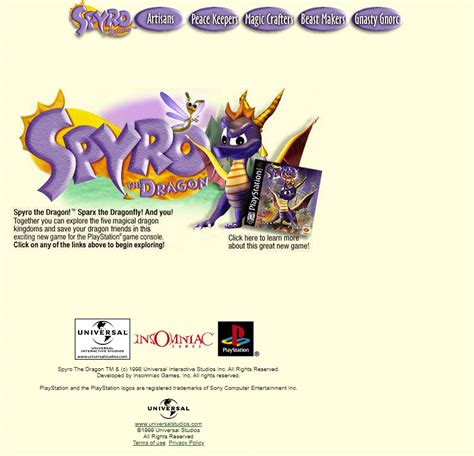 Spyro the Dragon in 1999 - Web Design Museum