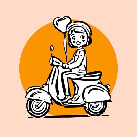 Casal Bonito Mulher Vespa Logotipo Ilustra O Vetorial Vetor Premium