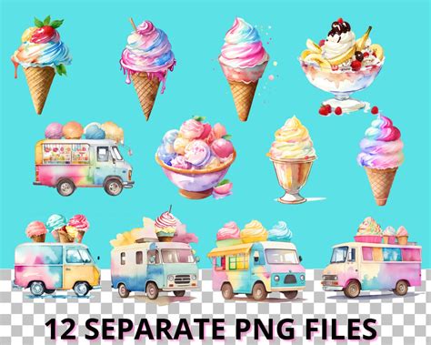 Watercolor Ice Cream Clipart Retro Ice Cream Truck Clip Art Sundaes Summer Clip Art Png