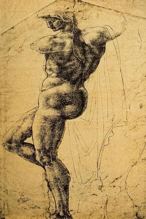 Nude Study Drawing By Michelangelo Musee Du Louvre Paris Giclee