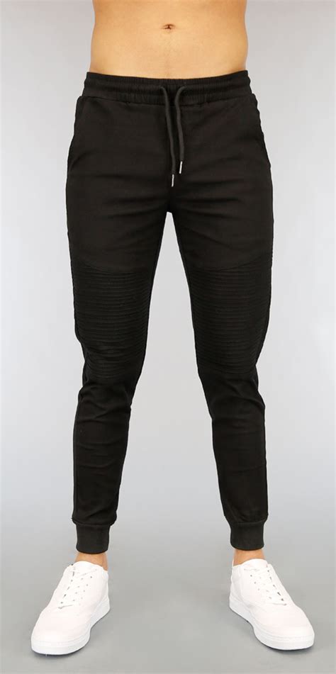 Zwarte Stretch Heren Jogger Met Ribbels Black Leo Nl