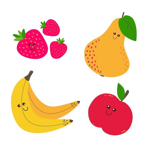 Premium Vector Cute Cartoon Apple Strawberry Pear And Banana