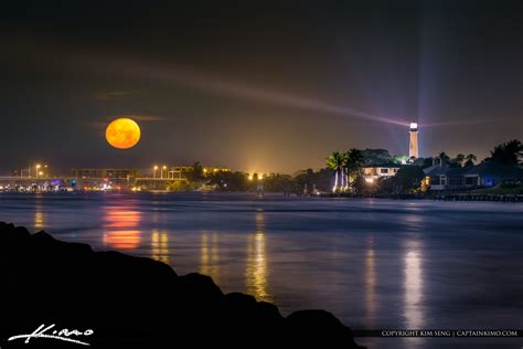 Jupiter Lighthouse Moon Setting Over the Water from the inlet. P | HDR Photography by Captain Kimo