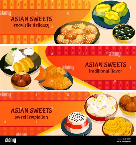 Asian Sweets Horizontal Banners Set With Traditional Flavor Of