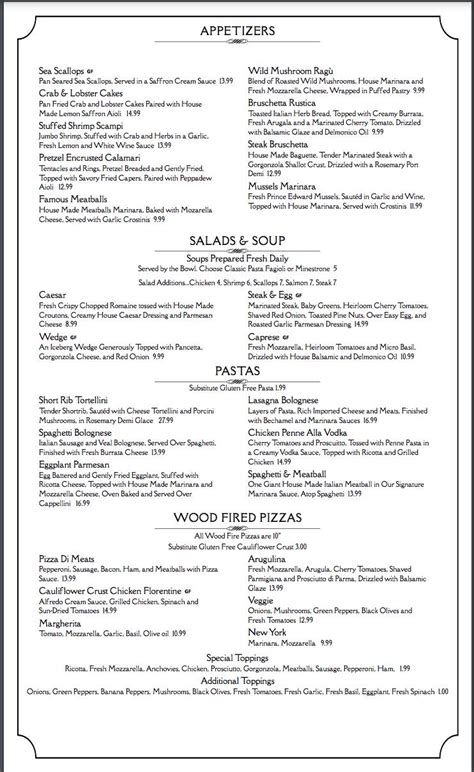 Menu At Prima Italian Steakhouse The Villages