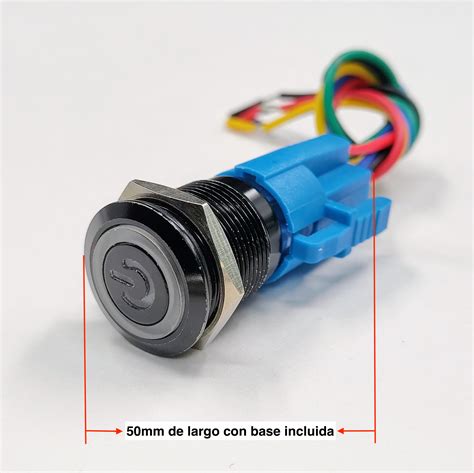 SWITCH PULSADOR 19MM NC NO LUZ PILOTO 12VDC AZUL CON BASE Waterproof