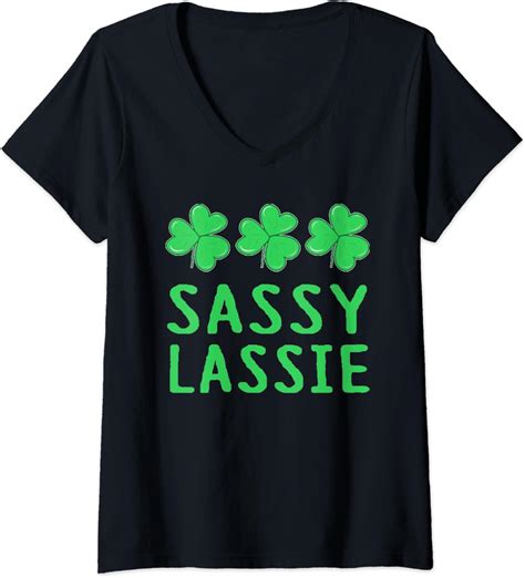 Womens Sassy Lassie Cute St Patricks Day Apparel V Neck T