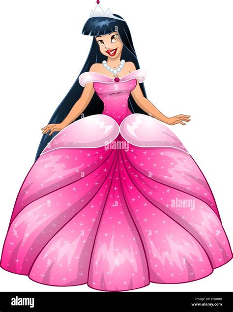 Vector Illustration Of A Beautiful Asian Princess In Pink Dress Stock