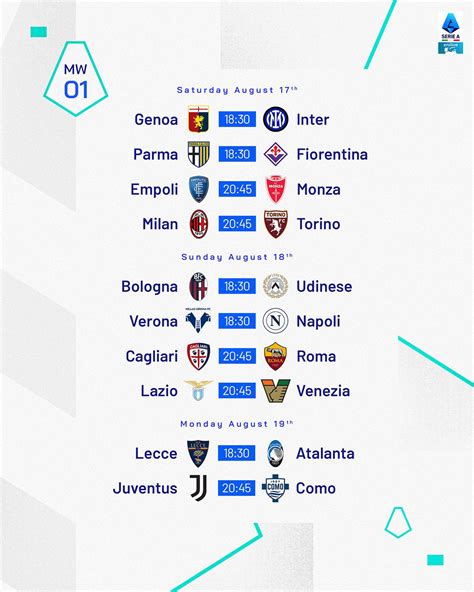 Ufficiale Serie A Anticipi E Posticipi Data E Orario Delle Prime Tre Giornate