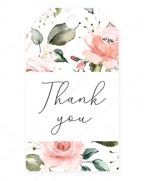 Blush Flowers Thank You Favor Tag Printable Instant Download