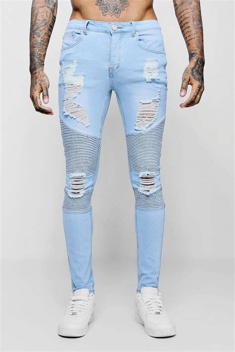 Super Skinny Biker Jeans With Extreme Rips Boohooman Uk Skinny