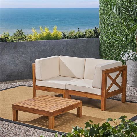 Noble House Brava Teak Brown Piece Wood Patio Conversation Sectional