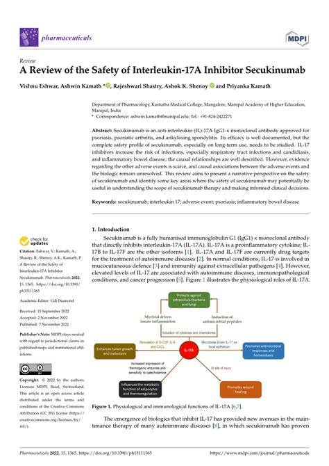 Pdf A Review Of The Safety Of Interleukin 17a Inhibitor Secukinumab