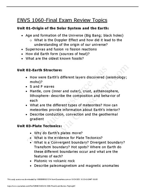 ENVS 1060 Final Exam Review Topics ENVS1060 U Of G Studocu